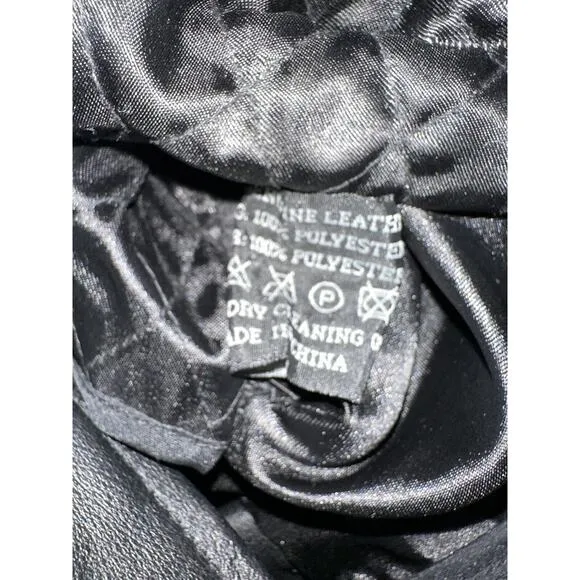 Black Leather Biker Jacket Womens Large Full Zip Quilted Lining Edgy Moto Grunge - Image 9