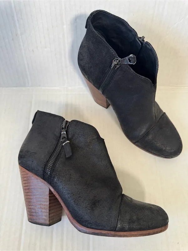 Rag & Bone Black Suede Leather Ankle Boots Womens 6.5 Booties Fall Classic Heel - Image 9