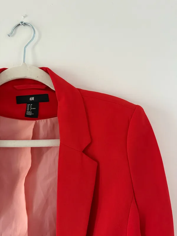 H&M Cherry Red Open Front Blazer | 90s Minimalist Chic | Carolyn Bessette Inspired - Image 2