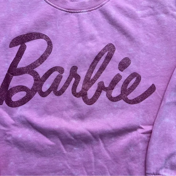 Barbie Pink Glitter Logo Sweatshirt Women’s Medium | Cozy Retro Crewneck - Image 2