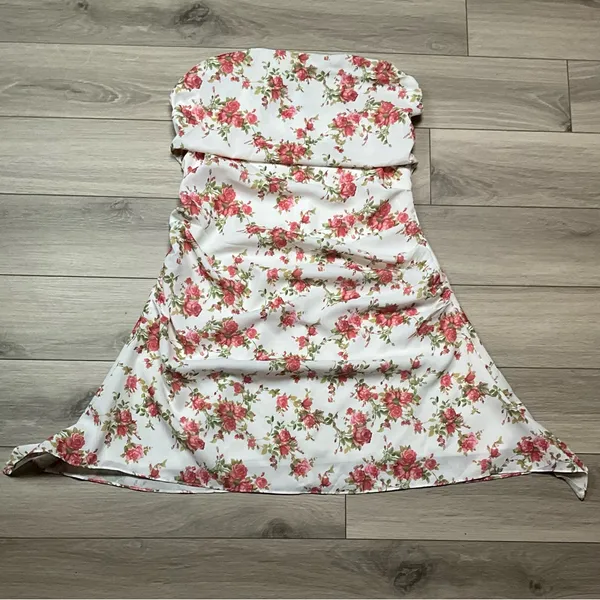 Mini Dress Y2K Strapless Size M Floral Print White Pink - Image 3