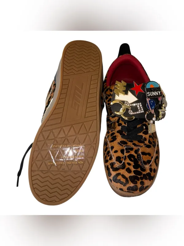 NEW Steve Madden Leopard Lace-Up Low-Top Pin Women's Sneaker Calf Hair SZ-8 - Image 5