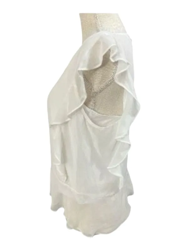 White Ruffle Sleeves V-neck Peplum Blouse Size M Pullover Summer Casual - Image 3