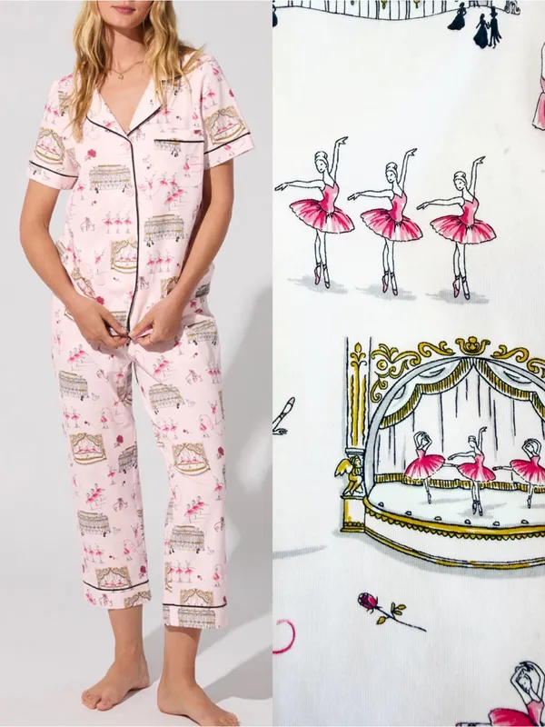 BedHead Swan Lake Short Sleeve Classic Stretch Jersey Cropped Pajama Set Ballet - Image 2