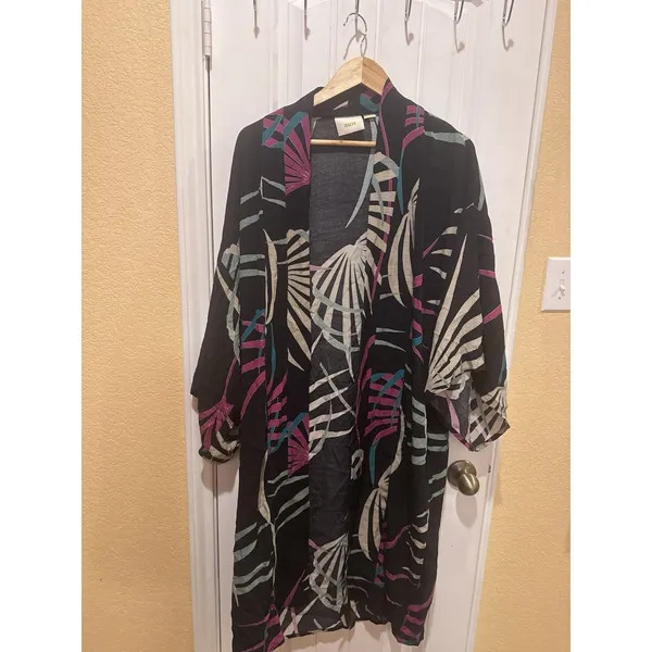 Anthropologie Maeve Kira Long Kimono Jacket Medium / Large Black Printed - Image 3