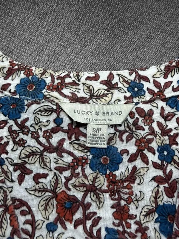 Lucky Brand Women’s Small Floral Border Print V-Neck Cotton Modal Top - Image 4