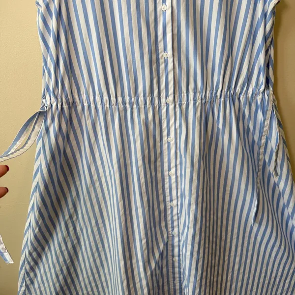 Blue White Striped Sleeveless Button Front Drawstring Midi Dress XL Coastal - Image 8