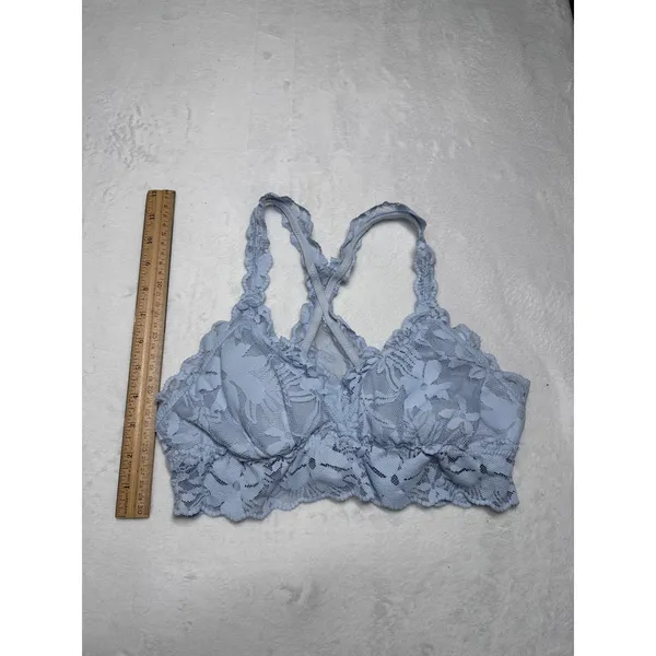 Aerie Women Light Blue Floral Lace Bralette Racerback Medium Scalloped Trim - Image 3