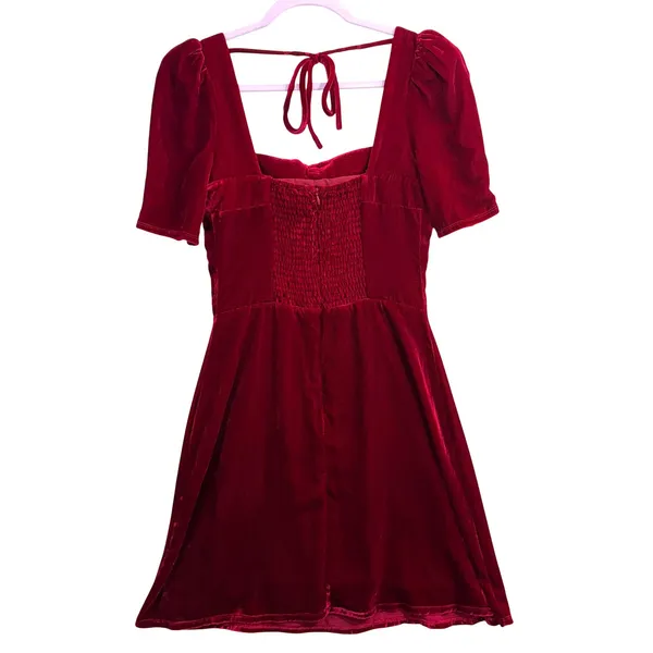 Wayf XS Velvet Puff Sleeve Mini Dress Red Bow Holiday‎ Party Romantic Valentines - Image 5