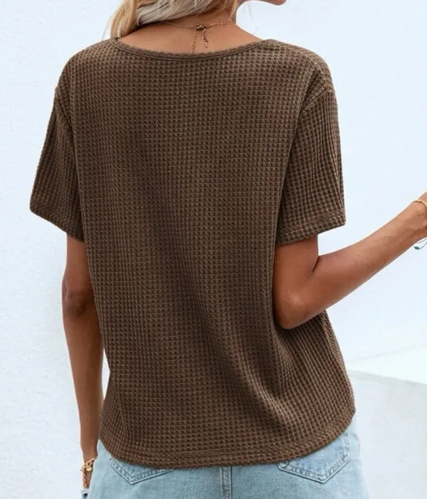 SheIn Waffle Knit V Neck Solid Tee - Image 2