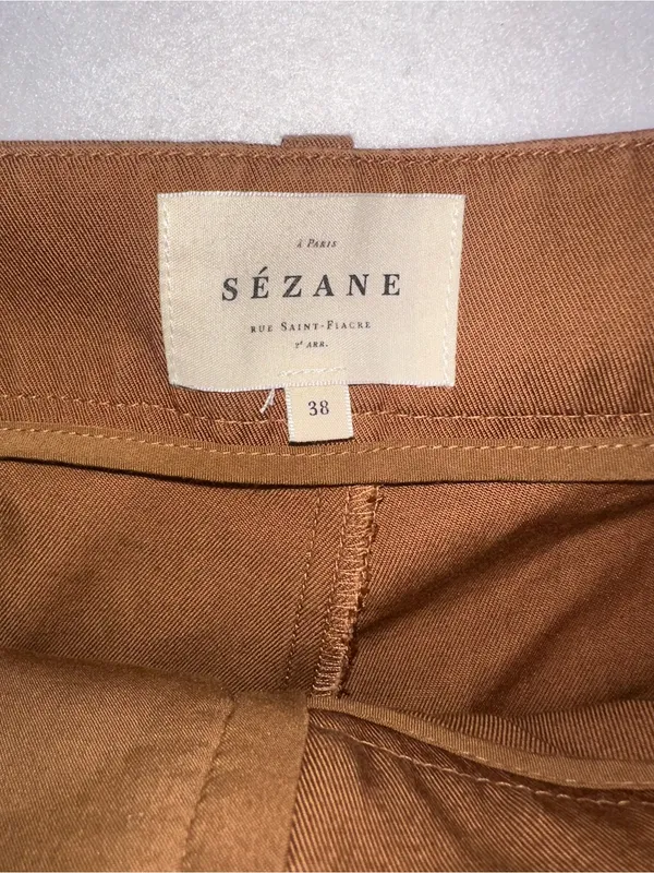 Sézane Paris Wide Leg Pants Brown Camel Size 38 US 6 Lyocell Blend Cuffed Hem⁠ - Image 4