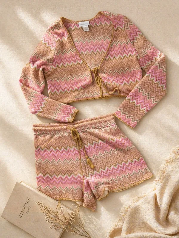 House of Harlow 1960 Pink and Camel Zigzag Knit Set - Image 3