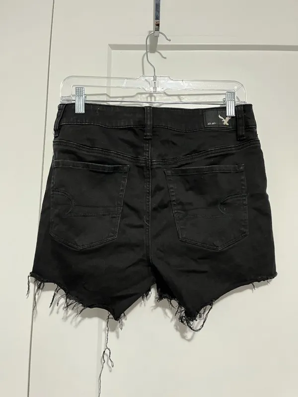 American Eagle Size 10 Black Hi-Rise Shortie Sateen Shorts - Image 2