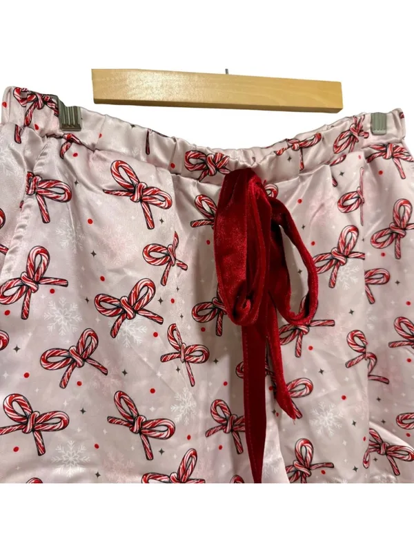 Simply Southern Candycane Bow Christmas Pajama Set Pink Satin XL Holiday PJs NWT - Image 8