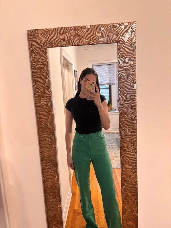 ZARA Green High-Rise Wide-Leg Jeans - Image 2