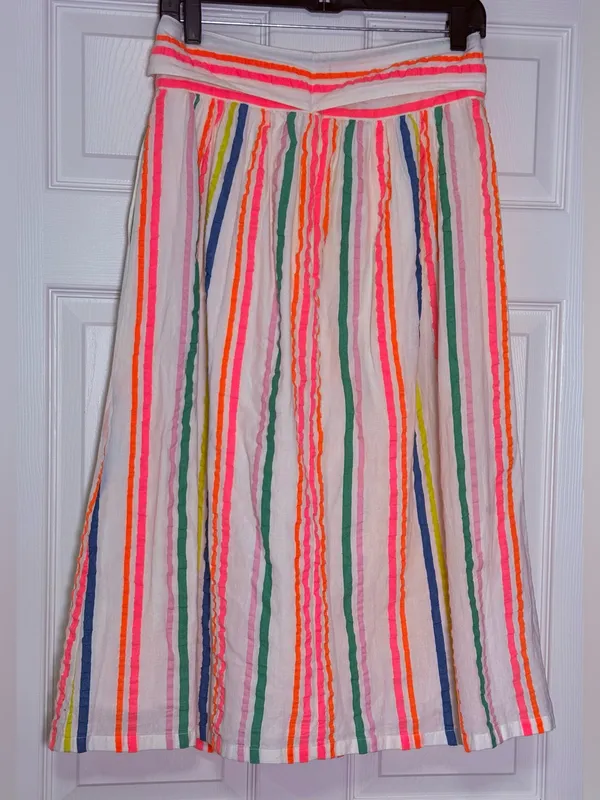Boden Cathy Midi Skirt Multicolor Stripes Lined Size 6 White - Image 8