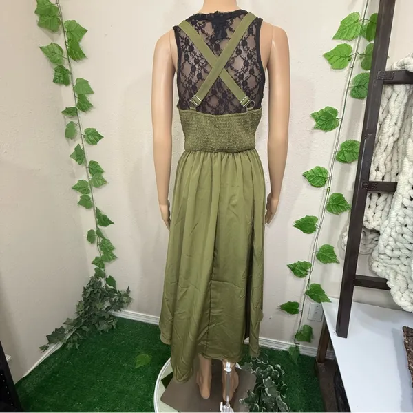 Elegant Olive Green Halter Dress New - Image 14