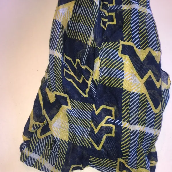 West Virginia WVU Infinity Scarf with Navy and Yellow Geometric Print - Image 4