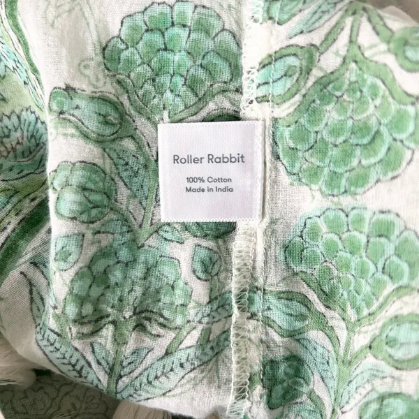Roller Rabbit Tasseled Abstract Caftan Cover Up Dress Green White Floral Small - Image 6