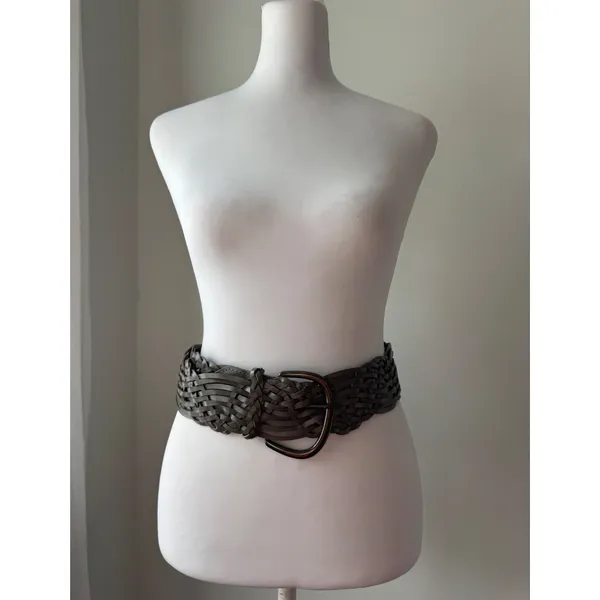 ‘11 Old Navy Dark Gray Bonded Leather Wide Woven Belt Size M/L - Image 3