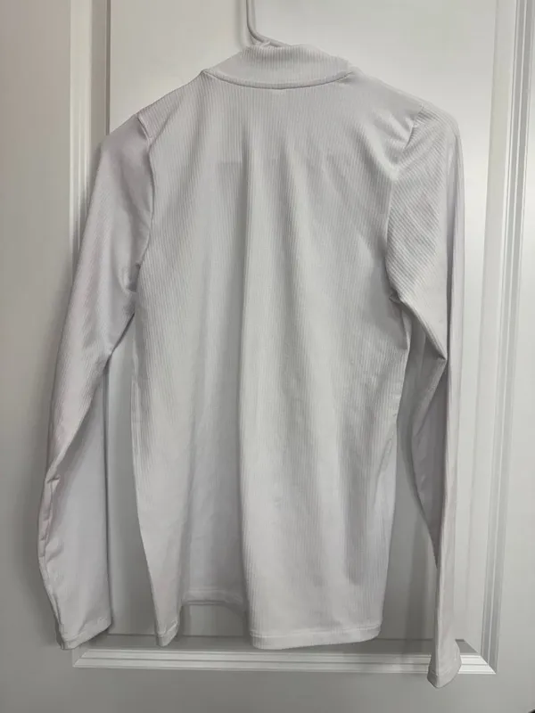 Athleta White Ribbed Mock Neck Long Sleeve Fitted Top Women’s Medium - Image 6