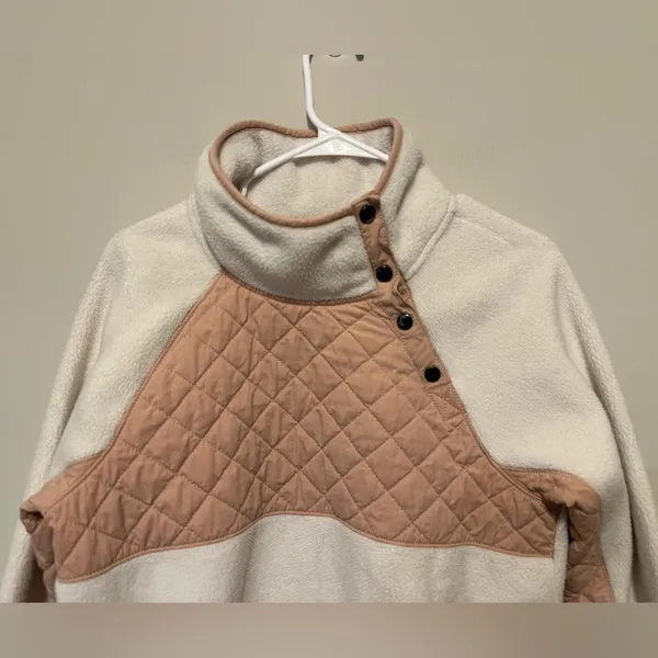 Abercrombie & Fitch Asymmetrical Snap Fleece Pullover White Blush Pink Size M - Image 2