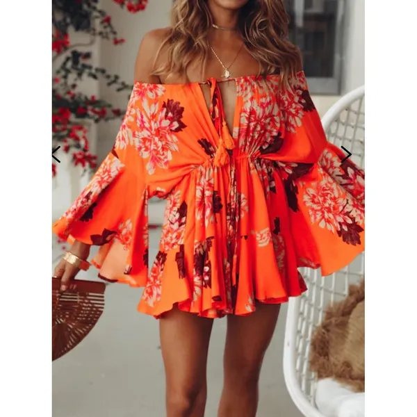 Hello Molly Moral of the Story Romper Orange Floral XS Boho Resort Tropical - Image 8