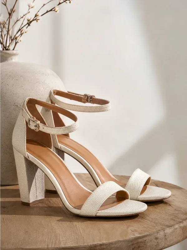 Lorelai Block Heel Sandals Womens 8.5 White Textured Open Toe Ankle Strap - Image 8