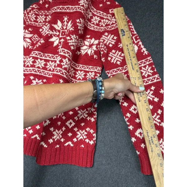 Vtg‎ Ralph Lauren Hand Knit Button Neck Sweater Red Nordic Snowflake P M - Image 8