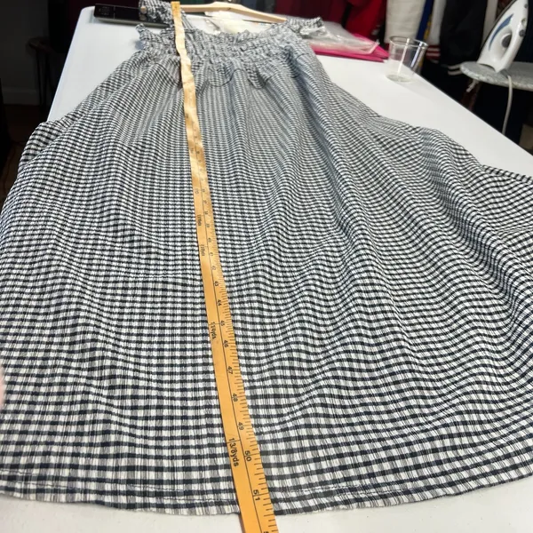 Old Navy Poplin Maxi Dress Womens 2XL Navy White Check‎ Stretch Square Neck - Image 11