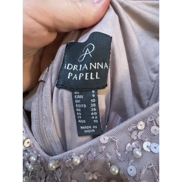 ADRIANNA PAPELL Pink Beaded Mesh Maxi Dress Size 6 Maxi - Image 7