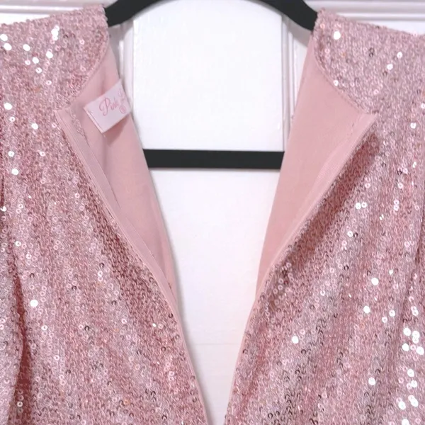 Pink Lily Holiday Vibes Sequin Ruched‎ V Neck Long Sleeve Mini Dress Size S - Image 4