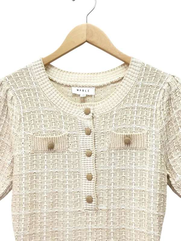 Mable x Petal + Pup Paige Mini Dress M Light Taupe Textured Knit Puff Sleeve - Image 8