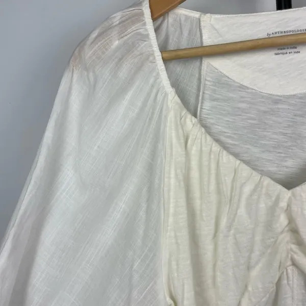 Anthropologie Ivory White Long Puff Sleeve‎ Multimedia Romantic Blouse - Image 3