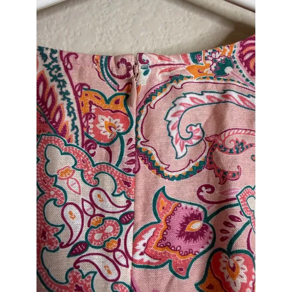 Venus 2 Romper Pink Paisley Long Sleeve V Neck Tie Waist Boho Shorts Linen Blend - Image 8