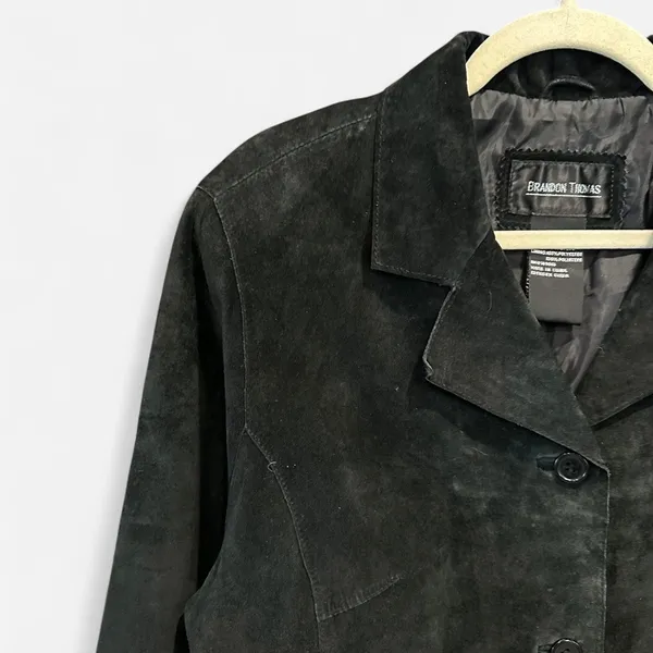 Y2K Black Suede Leather Jacket Oversized French Chic XL - Image 5