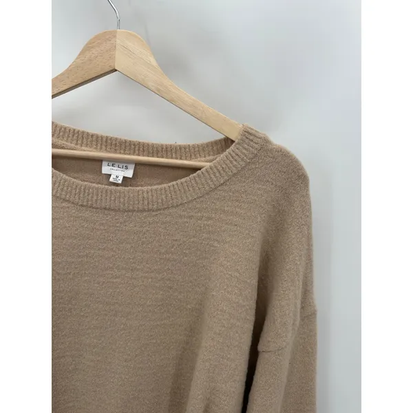 Le lis Tan‎ Cinch Back Balloon Sleeve Knit Pullover Sweater M Quiet Luxury Minimal - Image 5