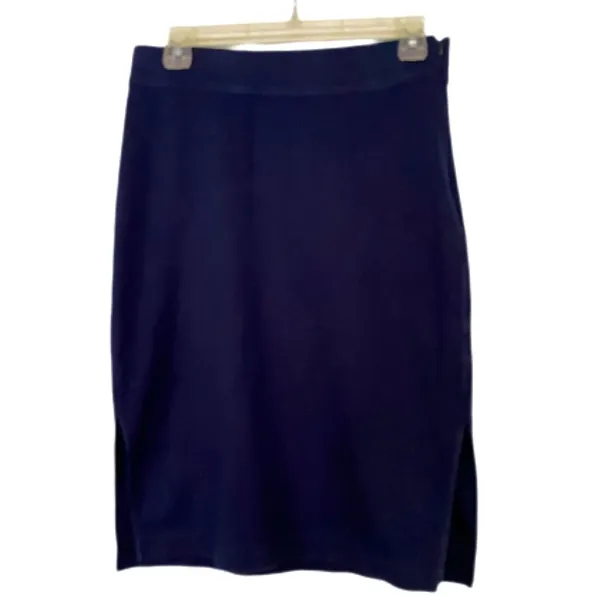 GAP Pencil Skirt Knee-Length Workwear Navy Side Slits Stretch Body Con Size S - Image 2