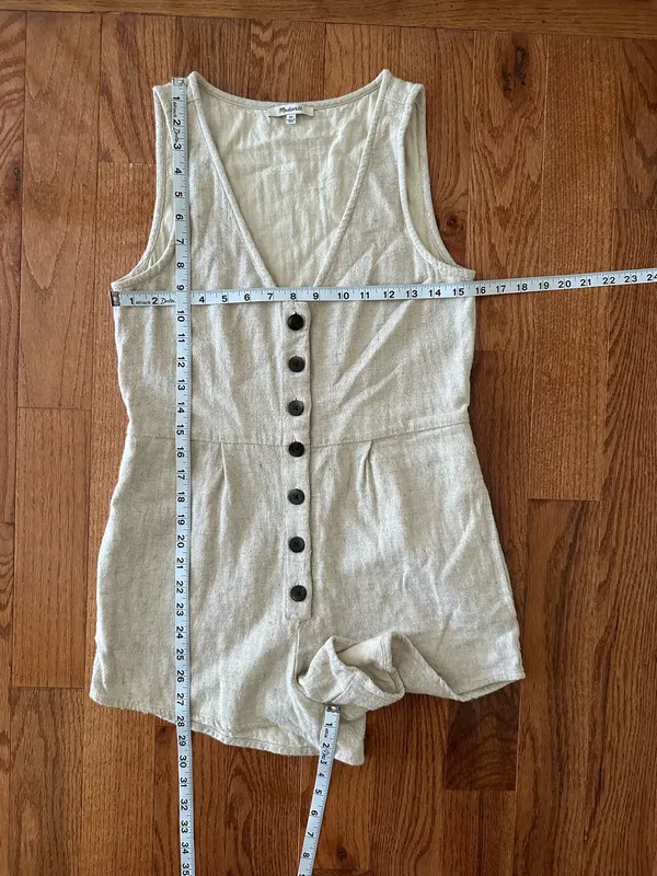 Madewell V-Neck Button Down Romper Womens Linen Blend Sleeveless Beige, Sz 00 - Image 8
