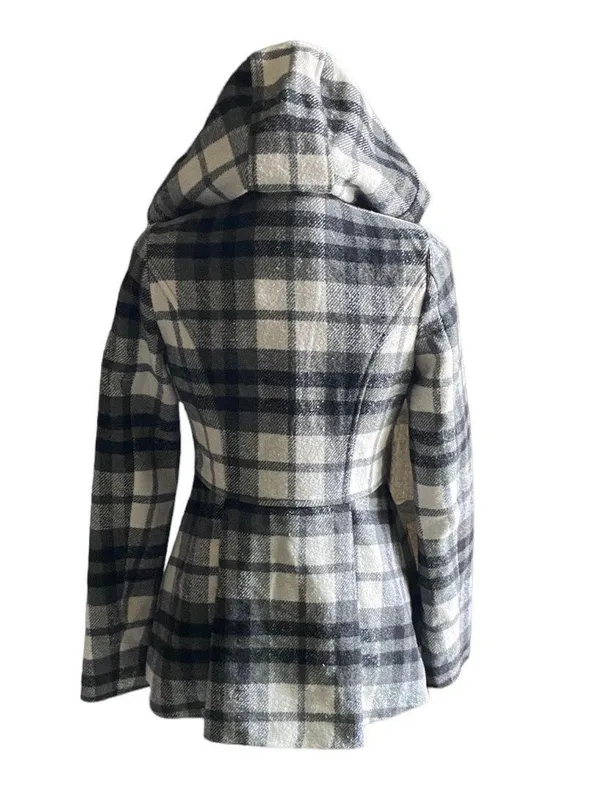 Aeropostale Beautiful black and white plaid hooded pea coat - Image 6