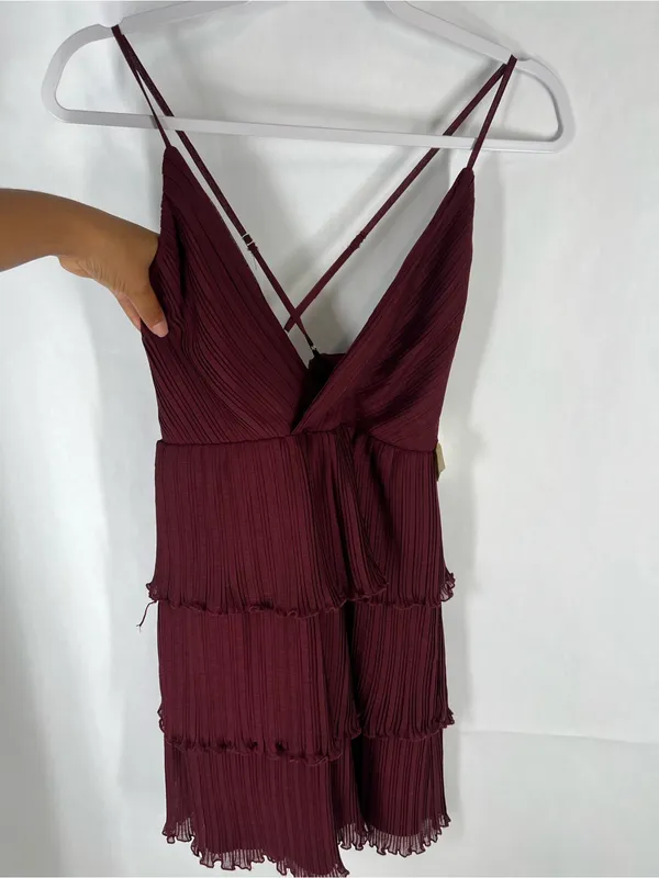 NWT Altar’d State Burgundy Pleated Tiered Mini Dress Size S - Image 5