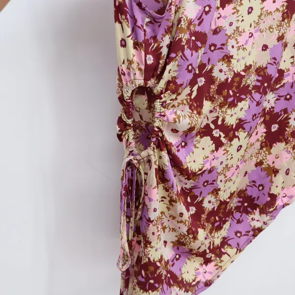 Open Edit Top Womens L Asymmetrical One Shoulder Floral Purple Side Cinch - Image 4