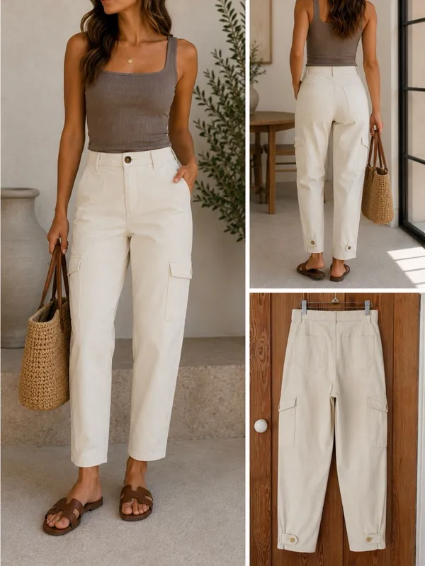 Wilfred Free Modern Cream Utility Cargo Pants Tab Hem Size 4🧡🎀 - Image 2