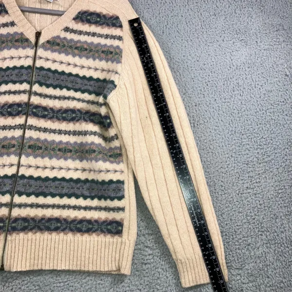 Vtg Croft & Barrow‎ Sweater Women XL 100% Wool Knit Zip Front Striped Beige - Image 5