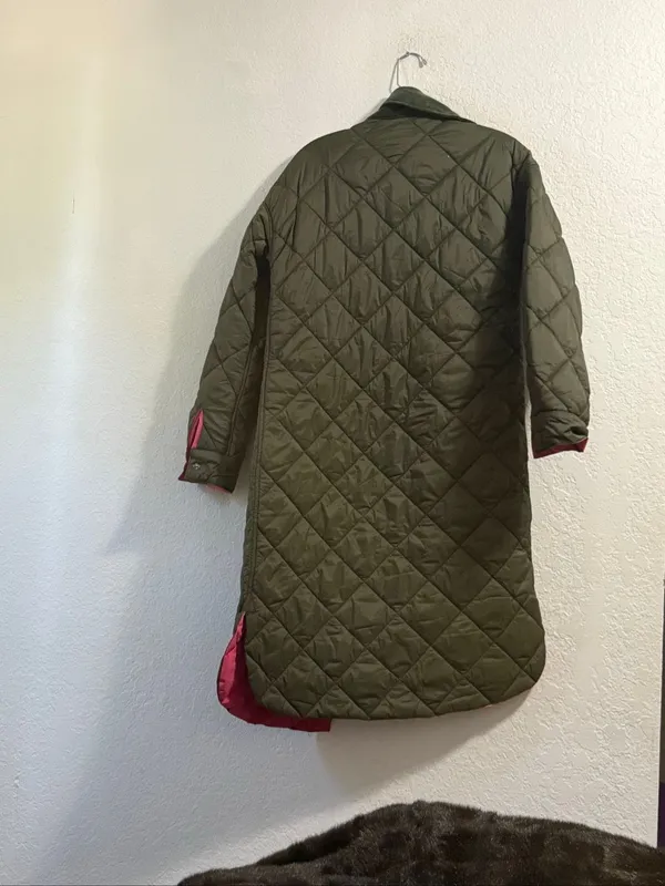 Anthropologie NVLT Green Pink Reversible Quilted Long Jacket Coat XS puffer - Image 5