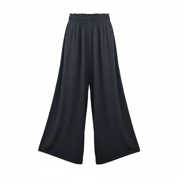 Black Wide Split Flowy Straight Beach Vacation Lounge 90s Pullon Boho Pants XS‎ - Image 4