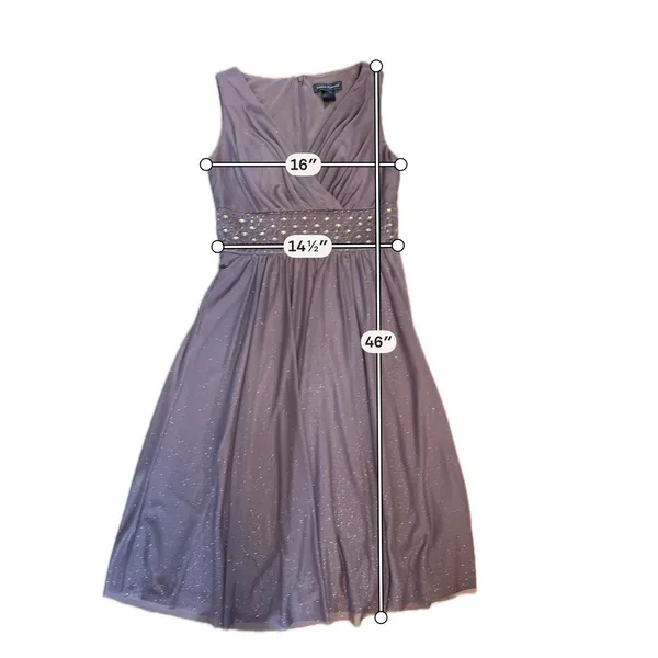 Jessica Howard Glitter Mesh Beaded Waist Midi Cocktail Dress Taupe Size 6 - Image 8