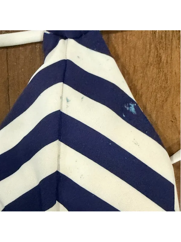Relleciga Navy White Striped Triangle Bikini Set Size L Gold Hardware b13 - Image 6