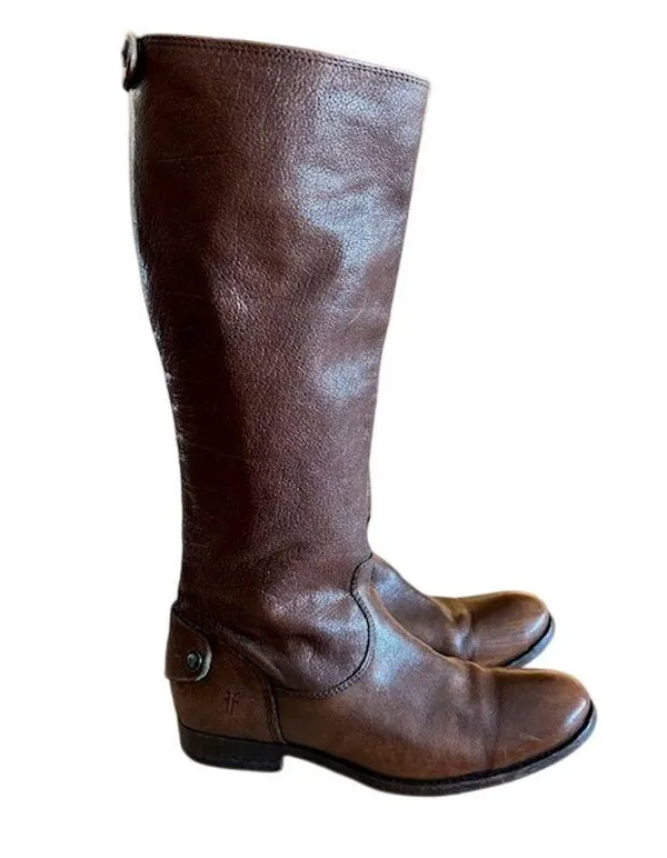 Frye Melissa Button Back Zipper Brown Leather Riding Boots, size 6 - Image 7