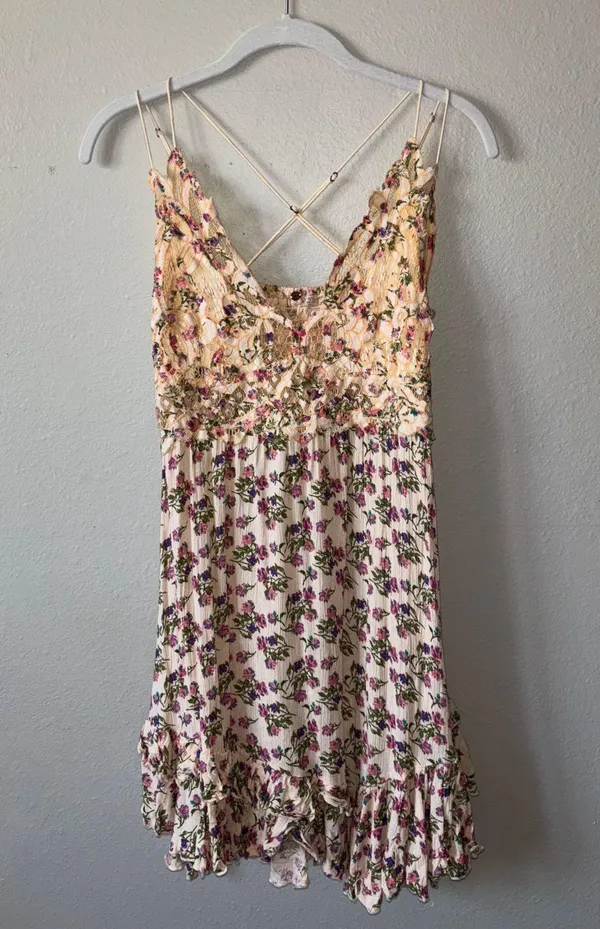 Free People Adella boho lace floral mini slip dress - Image 4